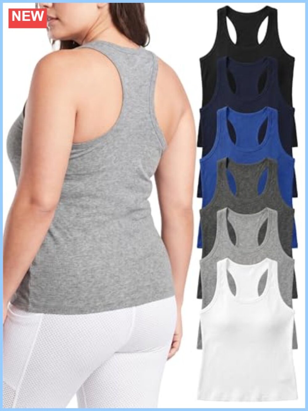 100% Cotton Ribbed Racerback Tank Top Super Soft Scoop Neck Layer Gym Yoga